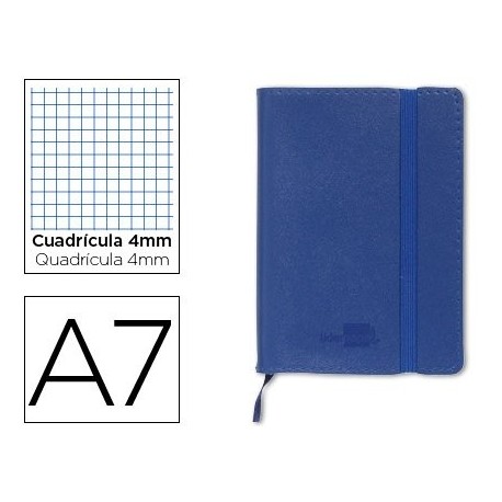 LIBRETA LIDERPAPEL SIMIL PIEL A7 120 HOJAS 70G/M2 CUADRO 4MM SIN MARGEN AZUL