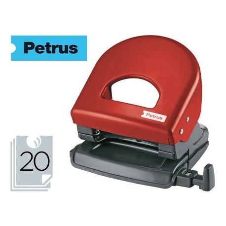 Petrus Perforadora de oficina, 30 hojas, Rojo, Metálico, Modelo 62, 623353