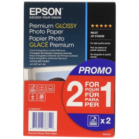 Epson Premium Glossy - Papel fotográfico, 10 x 15 cm, 2 x 40 hojas, 255 g - Glacé