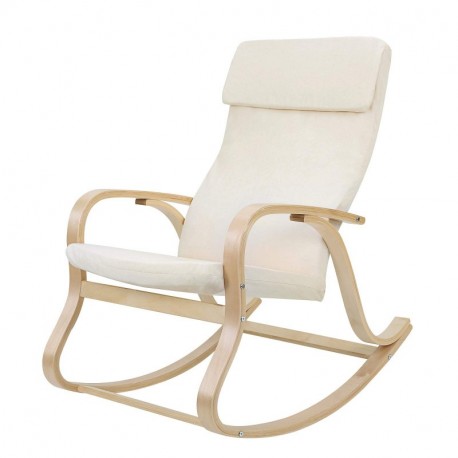 SONGMICS Mecedora Sillón Madera de Abedul Algodón Carga máxima de 120 kg Beige LYY30M