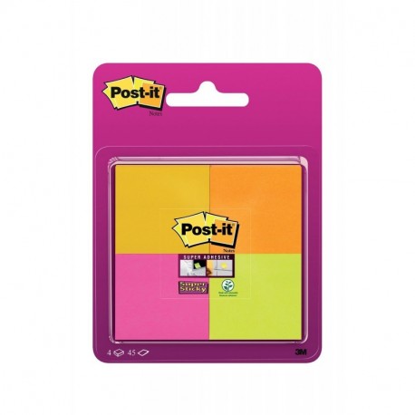 Post-It 6910SSS-YPOG-EU - Pack de 4 blocs de notas adhesivas, 47.6 x 47.6 mm, 4 colores amarillo, rosa, naranja y verde 