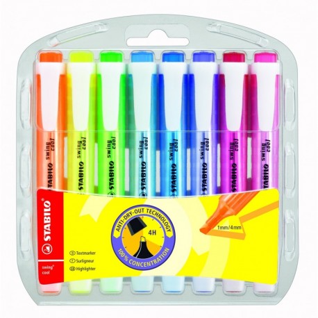 STABILO swing cool - Marcador fluorescente plano de bolsillo - Estuche con 8 colores