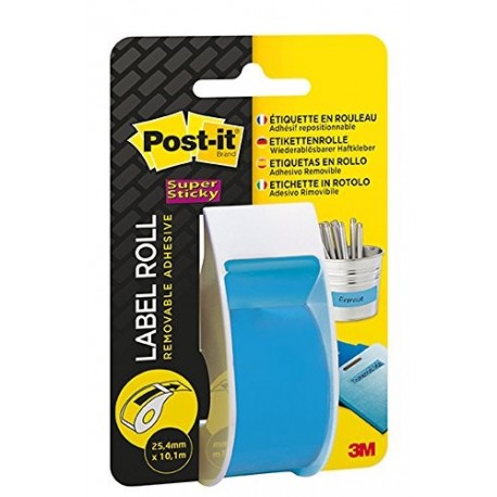 Post-it Super Sticky - Etiquetas removibles en rollo, Certificado PEFC, color azul mediterráneo