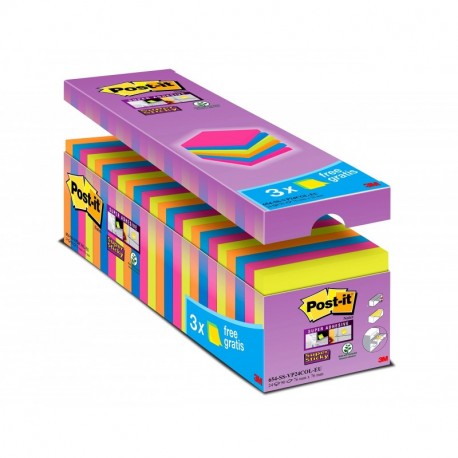 3M Post-It 654-SS-VP24COL-EU - Pack de 24 x 90 notas adhesivas /Bloc de notas Post it 76 x 76 mm – colores: neón naranja, ver