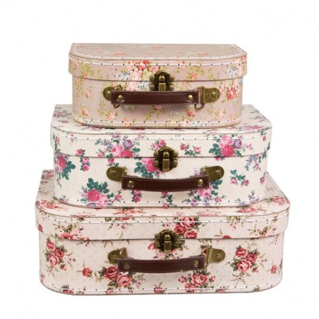 Sass & Belle Juego 3 Cajas de Almacenamiento, diseño Floral con Forma de Maletas Estilo Vintage