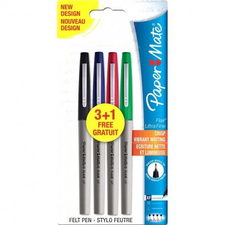 Paper Mate Flair - Bolígrafo de punta ultrafina 4 unidades , varios colores