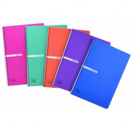 Enri 400042280 Pack de 5 cuadernos espiral, tapa plástico translúcido, Fº, surtido : colores aleatorios