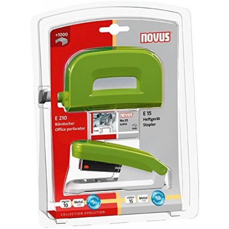 Novus 020 – 1874 – Set de escritorio Twin – Juego de grapadora con perforadora E 15/E 210, color verde