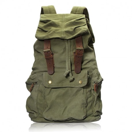 DRF Mochila Casual Unisex de Lona Bolso Escolar para Portátil hasta 16 BG04 Verde 