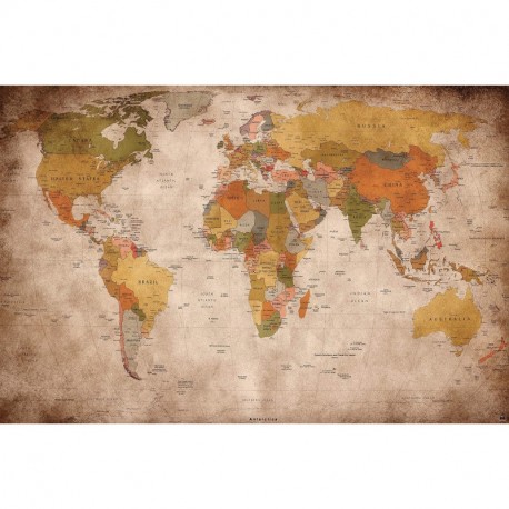 GREAT ART Foto Mural Vintage Mapa Mundial- Tapiz Decoración paises y continentes. Póster del mundo 336 x 238 cm 