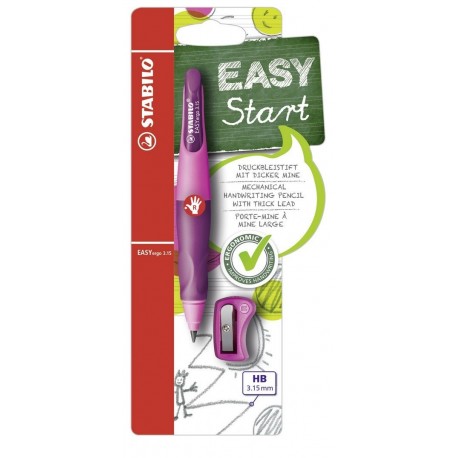 STABILO EASYergo START - Portaminas ergonómico - Cuerpo rosa - Modelo para DIESTROS