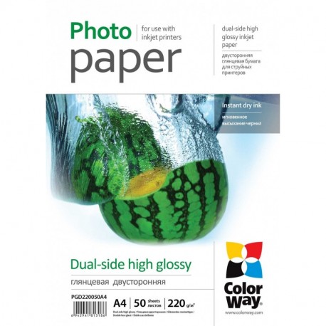 Papel Fotografico ColorWay brillante de doblecara 220 g/m², A4 50 hojas , color blanco