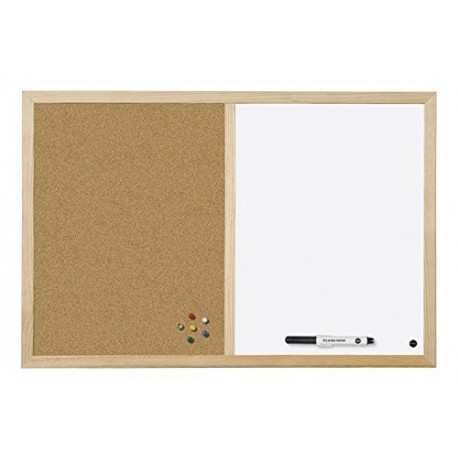 Bi-Office Budget - Pizarra Combinada de Doble Uso Blanca y Corcho, Marco de Pino, 40 x 30 cm