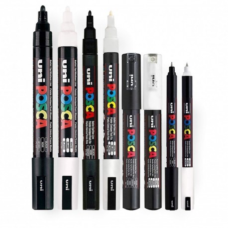 POSCA Noir &blanc fin à moyen Lot de 8 stylos PC- 5 m, PC- PC- 3 m, 1 m du PC - 1MR 