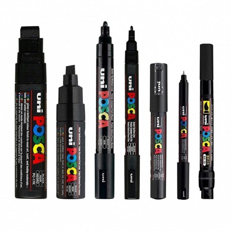 POSCA Black - Full Set of 7 Pens PC-17K, PC-8K, PC-5M, PC-3M, PC-1M, PC-1MR, PCF-350 