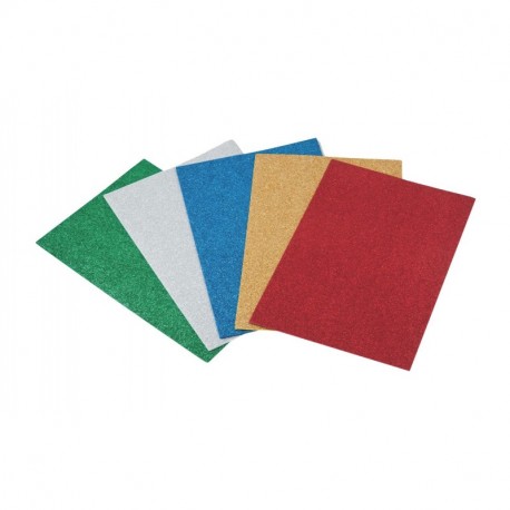 Faibo Pack de 5 Gomas Eva Purpurina 40x60 mm, Colores Surtidos 1659-00 