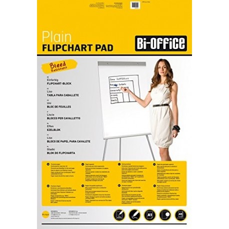 Bi-Office Bloc de papel para Pizarra Rotafolios, Euro, con perforación, 70 g/m², Blanco, 20 Hojas por Bloc, Paquete de 5 Bloq