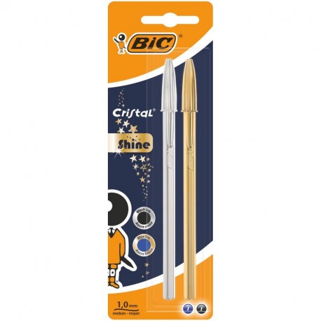 BIC Cristal Celebrate - Pack de 2 bolígrafos, colores oro y plata