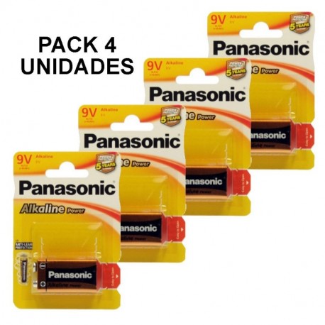 PACK 4 Pilas 9V - 6LR61 - PANASONIC Alkaline Power