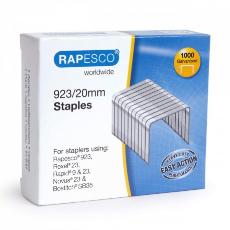Rapesco Grapas - Caja de 1000 grapas 923/20 mm tipo 23 , para grapadoras de gruesos