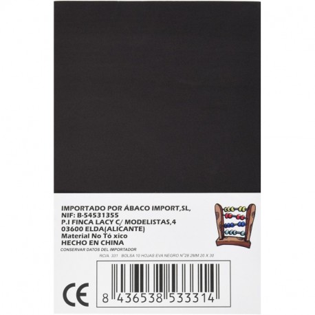 Abaco 331 - Pack de 10 laminas gomas Eva, 2 mm de grosor, 20x30 mm, color negro