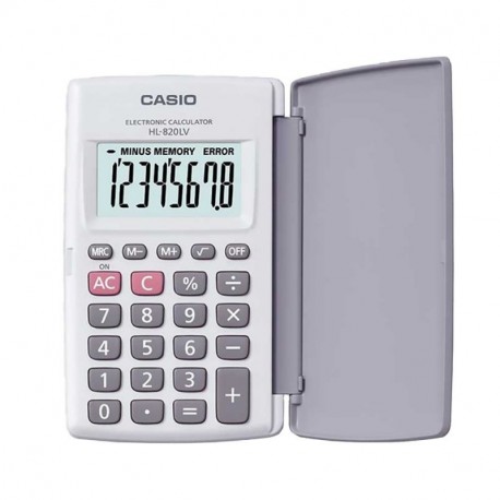 Calculadora Casio de Bolsillo HL-820-LV-WE Blanca con Tapa Protectora que gira 360º Pantalla Grande Numeros Grandes Porcentaj