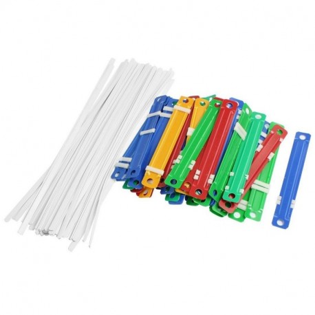 SODIAL R 50 piezas de Fasteners Coloridos de plastico Con dos piezas de papel de documento para oficina de la escuela