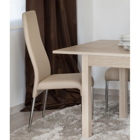 Silla de Comedor Palmira, Tapizada Polipiel y Patas cromadas Beige 