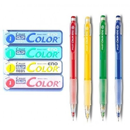 Pilot portaminas de color Eno Neox plomo, 0,7 mm, 4 Color Set rojo, amarillo, verde, azul 