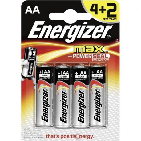 Energizer MAX AA Alkaline 4+2 Alcalino batería no-Recargable - Pilas Alcalino, Cilíndrico, 6 Pieza s , 10 año s , Negro, Pla