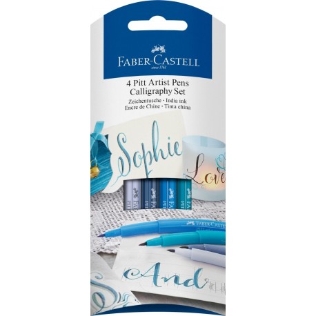 Faber-Castell 267109 - Juego de caligrafía 4 rotuladores artísticos , color azul