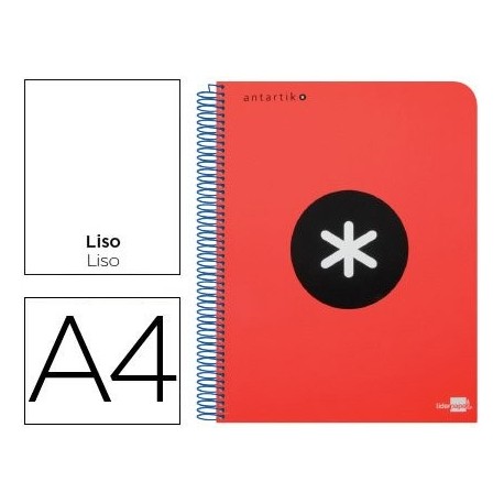 Liderpapel Antartik - Cuaderno espiral micro, tapa plástico liso con bandas 4 taladros, A4, color rojo