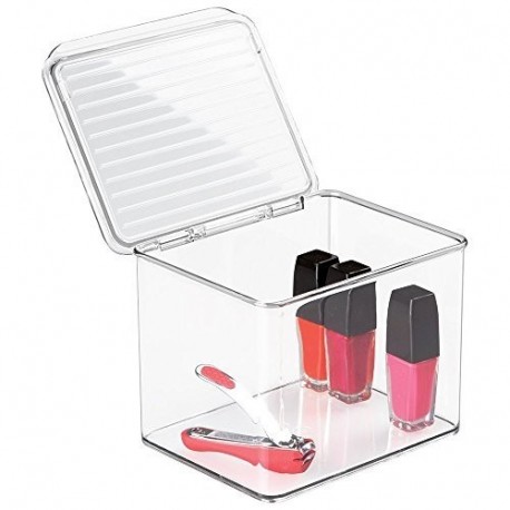 mDesign Caja organizadora con tapa – Transparente y apilable – Versátil sistema de almacenaje para baño, cocina o material de