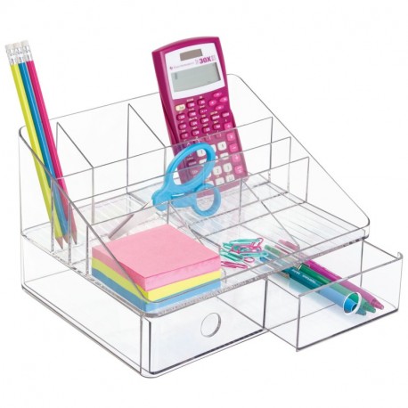 mDesign Organizador de escritorio con 2 cajones para guardar artículos de papelería – Organizador de oficina – Clasificador d