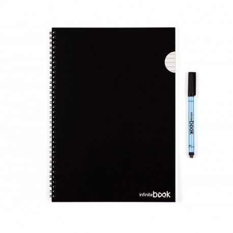 InfiniteBook By EcoBook - Cuaderno reutilizable A4, lineado, incluye bolígrafo negro , negro