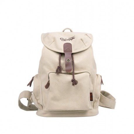 DGY - Moda mochila de lona y PU cuero con diseño casual para mujer Bolsa de Viaje Mochila de a diario - E00117 Beige