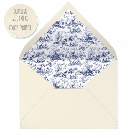 sobres forrados CLÁSICO MARFIL- TOILE ESTAMPADO- 22,5x16,5 cm azul marino 