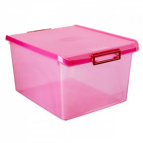 Tatay 1150012 Caja de Almacenamiento Multiusos con Tapa, 35 l de Capacidad, Plástico Polipropileno Libre de BPA, Fucsia Trans