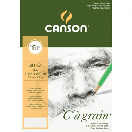 Canson C grano papel de dibujo 400060605 Bloque 30 hojas 125g Grano Fino A4 Natural Blanco