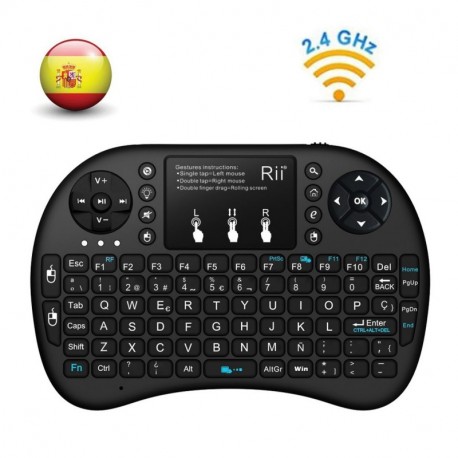  Actualizado, Retroiluminado Rii i8+ Mini teclado inalámbrico 2.4Ghz con touchpad integrado, retroiluminación Led y batería 