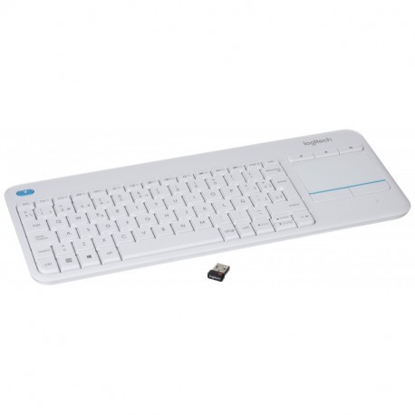 Logitech K400 Plus - Teclado inalámbrico para televisores conectados a PC, Qwerty español, color blanco