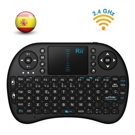 Rii Mini i8 - Teclado ergonómico con touchpad RF 2.4 GHz, USB , color negro