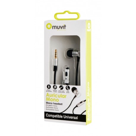 Muvit MUHPH0065 - Auricular Mono Universal 3.5 mm, con micrófono Color Negro y Plata
