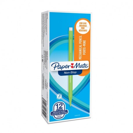 Paper Mate Non-Stop Portaminas, 0,7 mm, HB del n.º 2, Caja de 12, Cuerpo Disponible en Colores Fluorescentes Surtidos