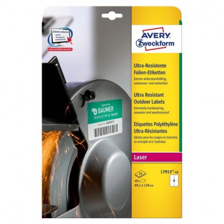 Avery España L7915-10 - Pack de 10 hojas de etiquetas de seguridad, 99.1 x 139 mm, color blanco