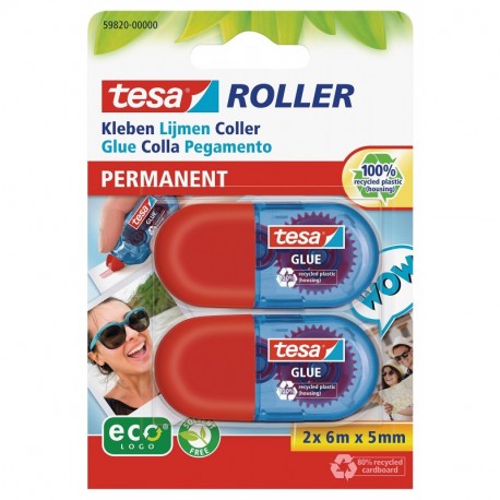 Tesa - Set de 2 rodillos de pegamento permanente, ecoLogo, 6 m x 5 mm, tamaño mini