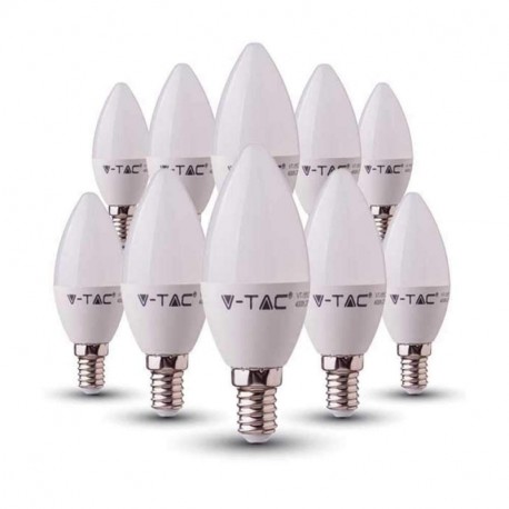 10er SET V-TAC E14 LED del bulbo de la lámpara de velas-form 2700 K blanco cálido 200° ángulo de haz de, blanco, E14, 4.00|wa