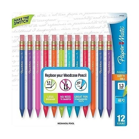 Paper Mate Paper Mate Mates 1.3mm l¨¢pices mec¨¢nicos, 12 l¨¢pices mec¨¢nicos de barril de color