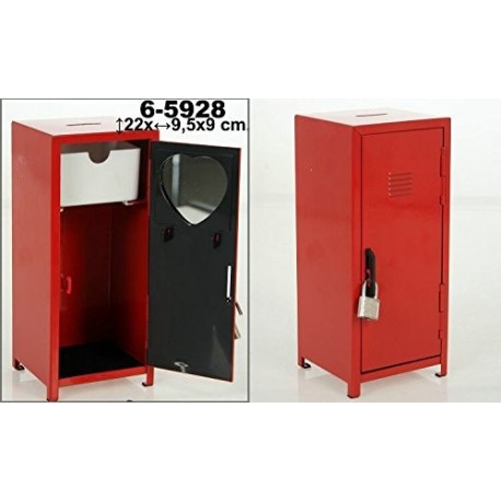 DonRegaloWeb - Hucha-caja de seguridad taquilla de metal decorada en color rojo.