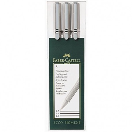 Faber-Castell 167003 - Estuche de 3 rotuladores calibrados Ecco Pigment, tres dimensiones, 0,2/0,4/0,8 mm, color negro